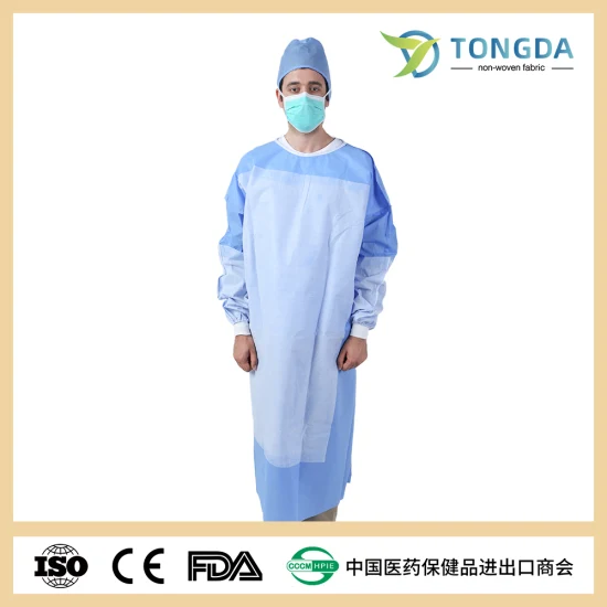 Robe d'isolement d'hôpital chirurgical jetable médical de niveau 2 d'AAMI OEM robe de protection personnalisée robe chirurgicale